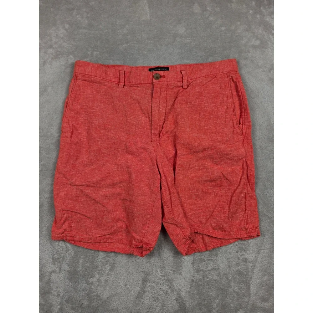 Banana Republic Emerson Short Mens 34 Red Linen Cotton Blend Flat Front Casual